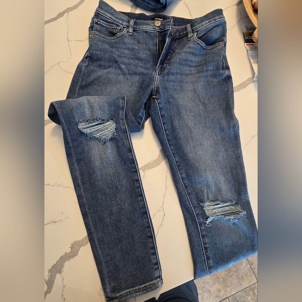 Express Dark Blue Ripped Skinny Jeans